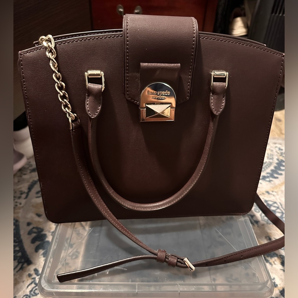 Kate Spade Stud Lock Handbag Satchel Wild Berry Mulled Wine Burgundy Leather